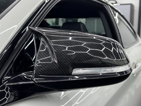 thumbnail image 2 of OMAC Carbon Fiber Side Mirror Cover Caps For BMW 3 Series F30 Sedan (2012-2019) – Gloss Black, Set Of 2 2 of 5