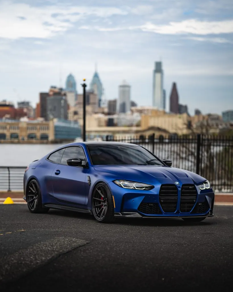 Blue G82 M4 with the Philadelphia skyline