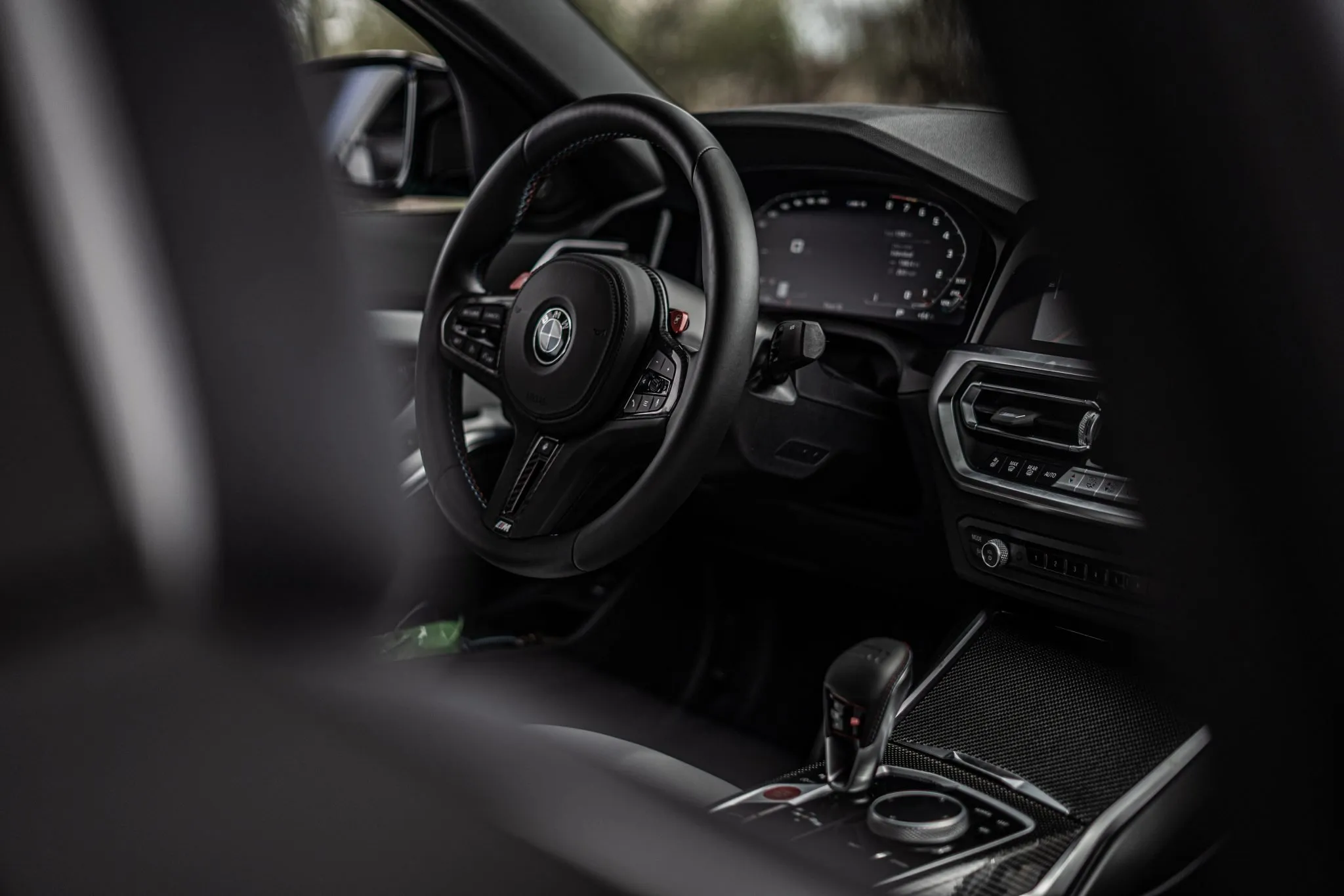 BMW M interior with carbon fiber trim