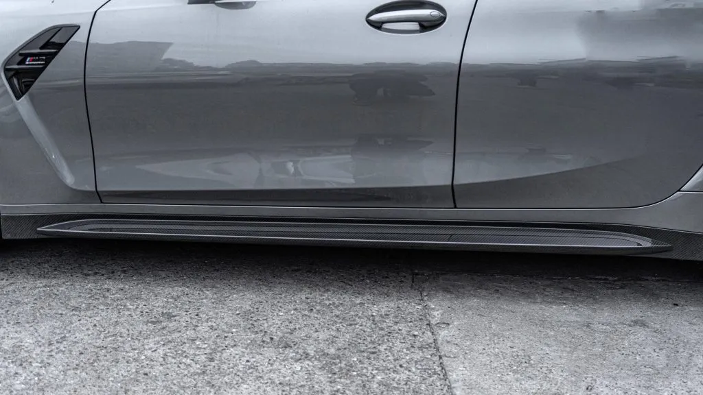 BMW G82 M4 OEM style prepreg dry carbon fiber full replacement side skirts with NO WINGLET — image 6 of 16