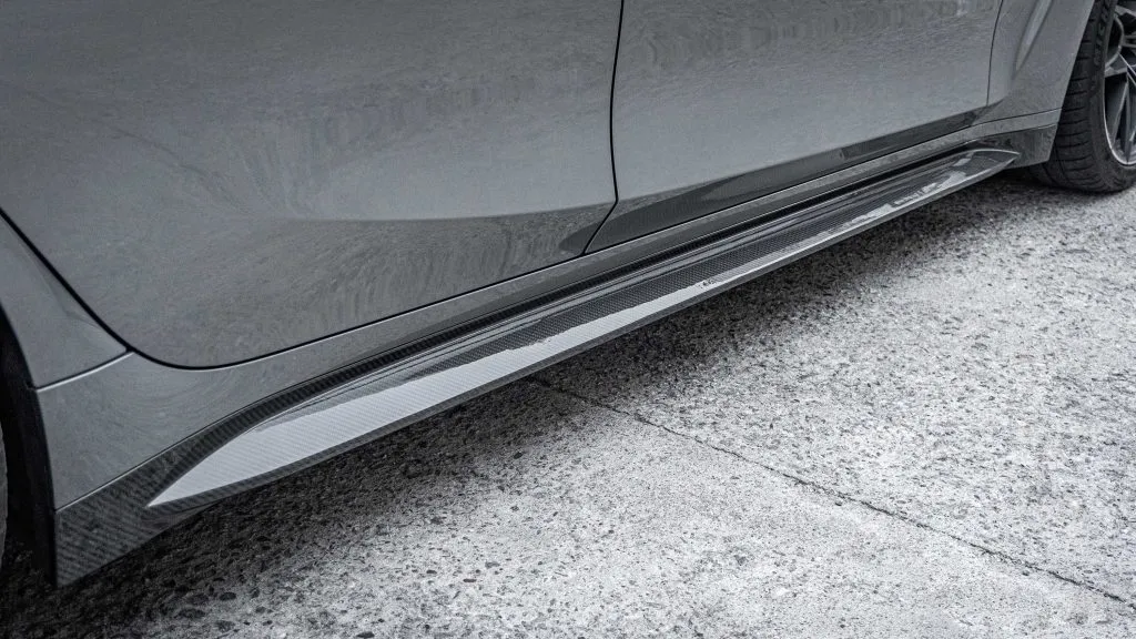 BMW G82 M4 OEM style prepreg dry carbon fiber full replacement side skirts with NO WINGLET — image 7 of 16