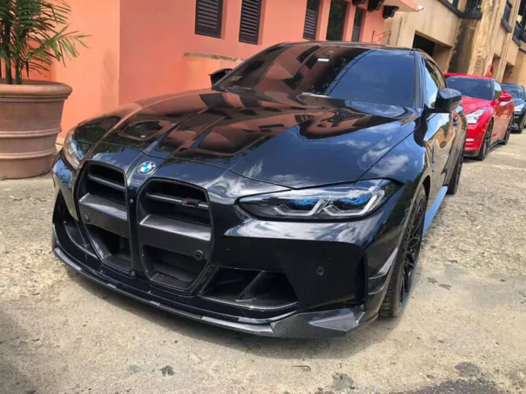 BMW G80 G82 G83 M3 M4 V Style Prepreg Dry Carbon Fiber Front Grille Replacement | Gloss Carbon Finish – another view