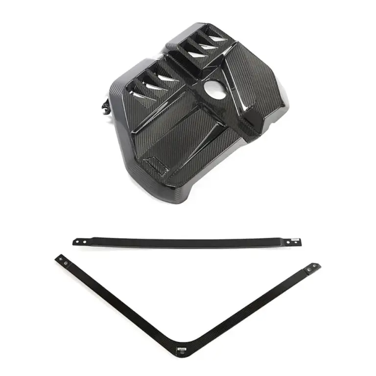 BMW G80/G81/G82/G83/G87 engine intake cover and strut brace in prepreg dry carbon fiber