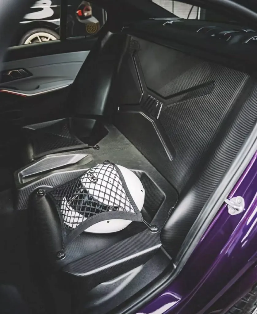 BMW G80 Rear Seat Delete in full dry carbon fiber. — image 7 of 8