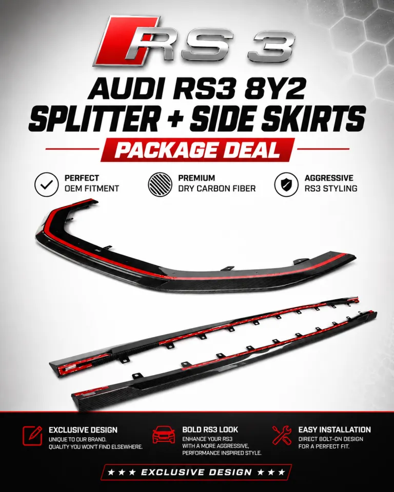 Audi RS3 8Y.5 Facelift S1 Pro Front Lip & E1 Pro Side Skirts Package *EXCLUSIVE DESIGN*