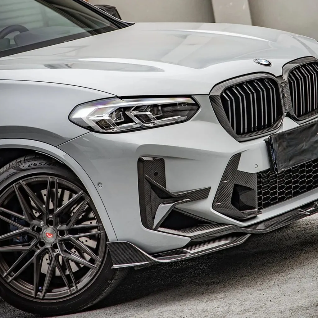 F97 X3M LCI SQ Style Dry Carbon Front Bumper Canards — image 1 of 7