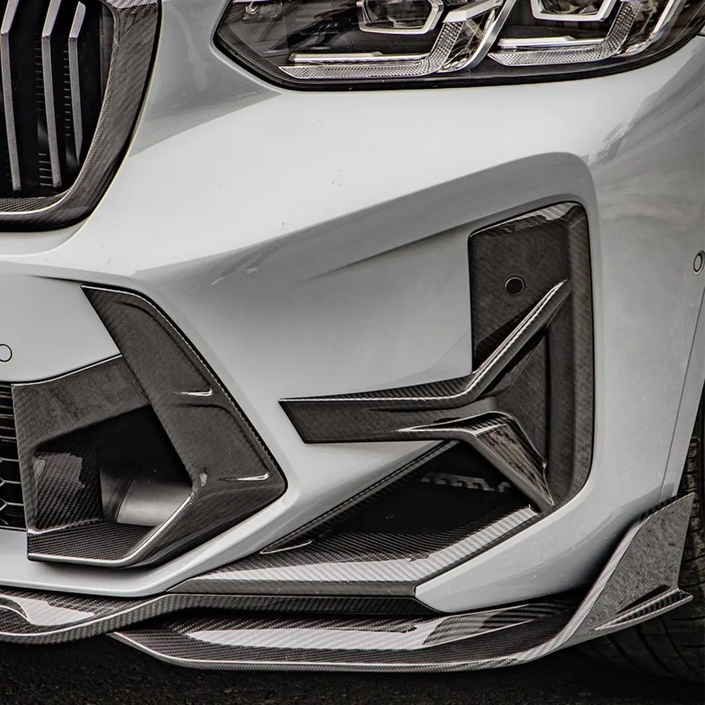 F97 X3M LCI SQ Style Dry Carbon Front Bumper Canards — image 2 of 7