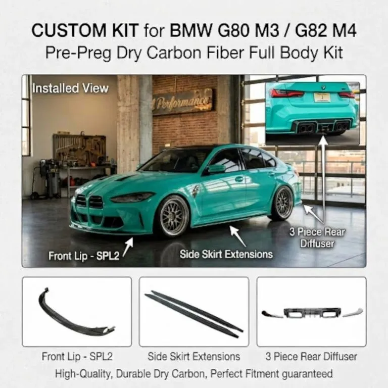 BMW G80 M3 G82 M4 Pre-Preg Dry Carbon Fiber Full Body Kit  | Front Lip-SPL2 | 3 Piece Rear Diffuser | Side Skirt Extensions