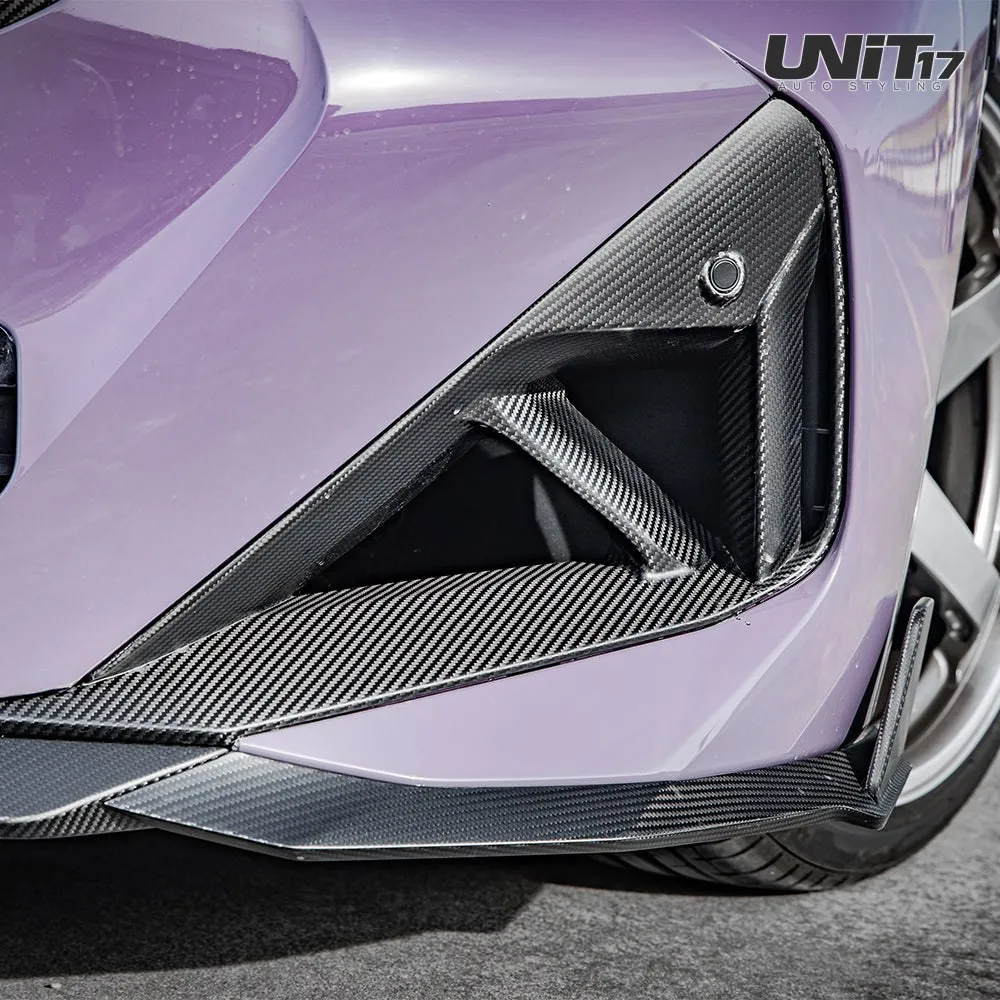 Close-up of installed carbon duct weave, inner blade and parking sensor