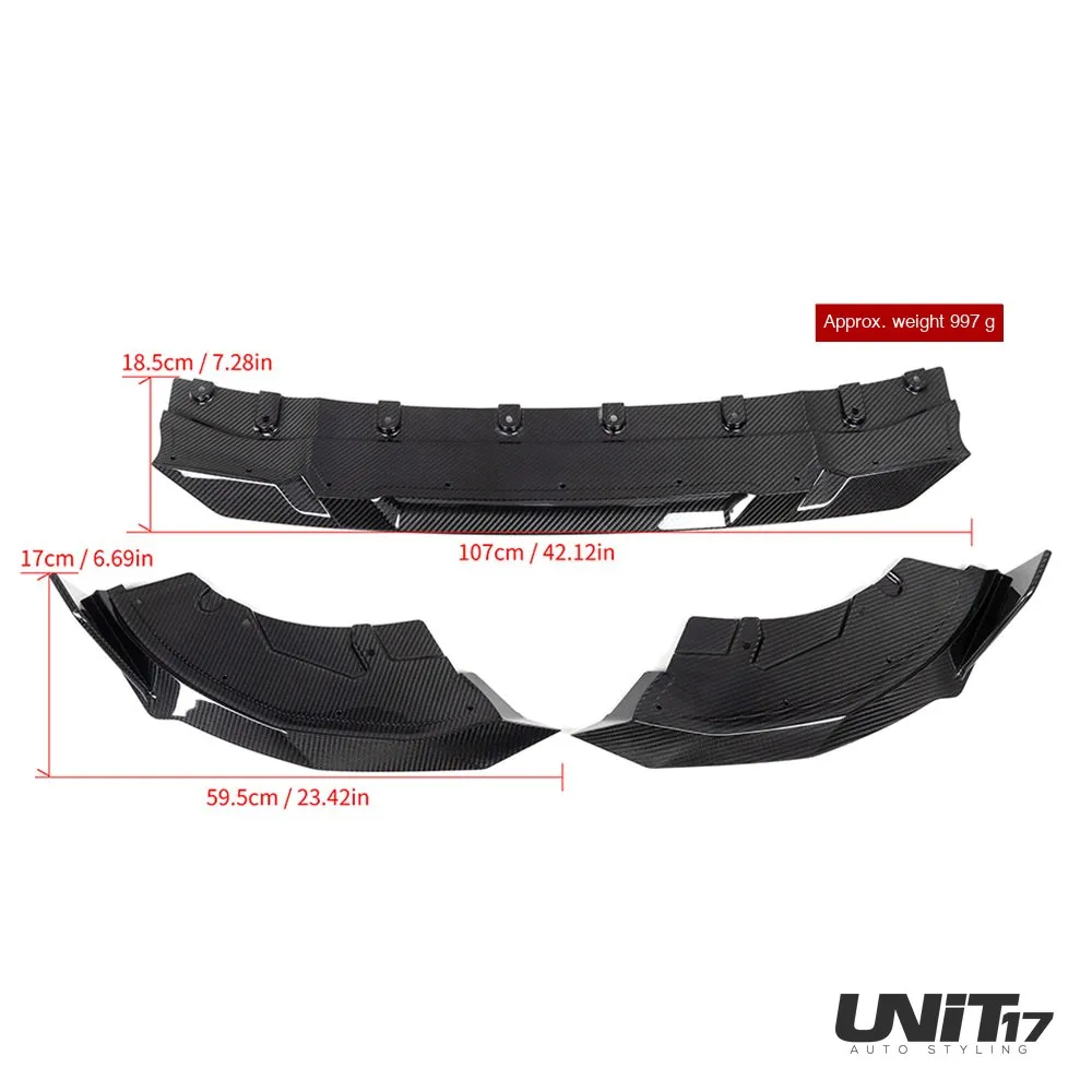 Front Lip sections with supplier dimension and weight annotations