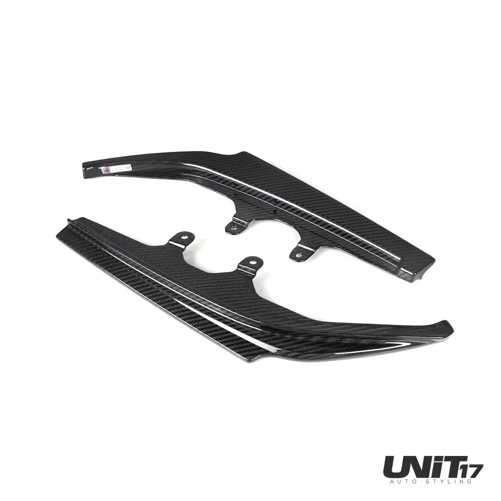 Gloss carbon rear spats showing sculpted surfaces and mounting tabs