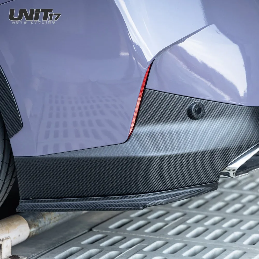 Close-up of a BMW G42 rear spat along the lower bumper edge