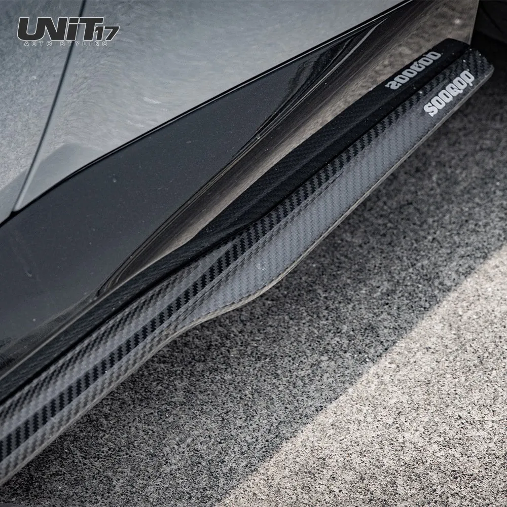 Close-up of installed carbon side skirt weave and outer ledge